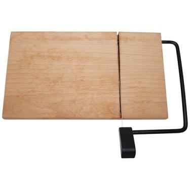 Imagem de SlidingSusan Tábua de cortar queijos – Madeira de faia de 28 cm com cortador de aço inoxidável preto – Bloco de charcutaria para queijos duros e macios, manteiga, carne – Ferramenta de cozinha