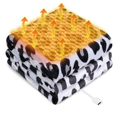 Imagem de Cobertor aquecido alimentado por USB tipo C para mulheres, 127 x 152 cm, 9 V, 18 W, cobertor elétrico portátil com 3 configurações de calor, cobertores de aquecimento de grafeno de 8 zonas para sofá