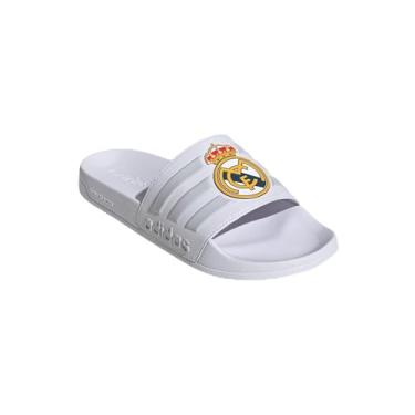 Imagem de adidas Sandália de chuveiro unissex Real Madrid Adilette para adultos, Branco/cinza sólido/cinza sólido, 8 Women/7 Men