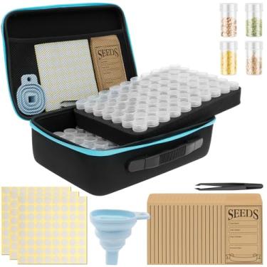 Imagem de XYDHQS Caixa organizadora de sementes, recipientes de plástico de classificação transparente, recipiente de armazenamento de sementes de grande capacidade com funil de pinça e adesivo para flores e