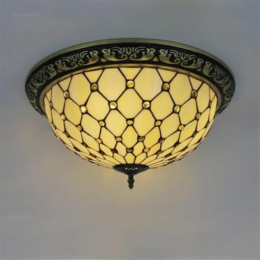 Imagem de American Retro Color Glass Lâmpada De Teto LED Luxo Criatividade Sala De Estar Restaurante Estudo De Quarto Hotel Villa Corredor Varanda Luz (Estilo 26 D40CM)