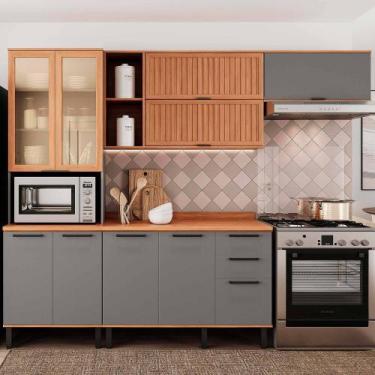 Imagem de Armário de Cozinha Castanha 2700mm com Vidro e Ripado 4 Peças Cinza/Fr