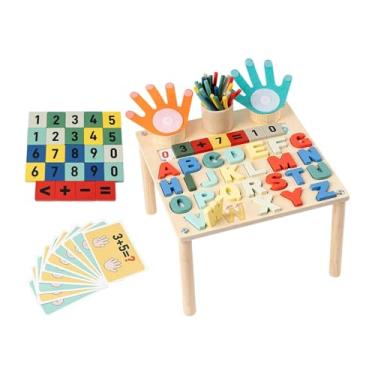 Imagem de oshhni Mesa de atividades de madeira, brinquedo de aprendizagem de matemática, desenvolvimento, haste, pré-escola, quadro de atividades, varetas de contagem, Quadro de Letras