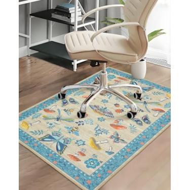 Imagem de CAREMEE Tapete de cadeira de escritório para piso de madeira, cogumelo, 91 x 122 cm, tapete de cadeira de computador para cadeiras de rodinhas, tapete antiderrapante para jogos, tapete protetor grande