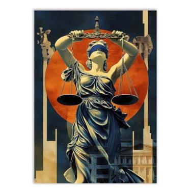 Imagem de Placa Decorativa Themis Deusa Da Justiça Direito Ilustração Azul Decoração Poster Quarto Sala