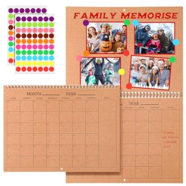 Imagem de Harloon Calendário de parede em branco, agenda semanal mensal sem data, 16 folhas, calendário personalizado em branco com 140 adesivos, 30,5 x 22,8 cm, fechado, tamanho aberto de 45,7 cm para