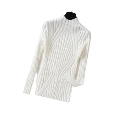 Imagem de Suéter Feminino De Tricô Gola Alta Slim Fit Preto Pulôver Básico Outon