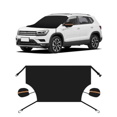 Imagem de Augeny Capa para para-brisa traseiro de carro, cobertura de gelo de neve, para-brisas traseiro antifurto, para-sol e geada, capa de para-brisa traseira protege contra neve, gelo e geada para a maioria dos veículos (2 ganchos)