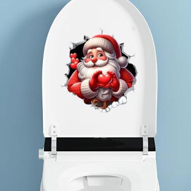 Imagem de Adesivo de cobertura de vaso sanitário de Natal Papai Noel, adesivo removível de tampa de vaso sanitário, adesivos de porta de parede de banheiro de Natal (coração Papai Noel)