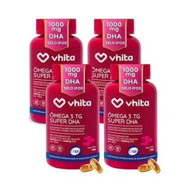 Imagem de Ômega 3 DHA 1000mg com Vitamina E Vhita - Suporte à Saúde Cerebral - Selo IFOS, Forma TG, 4 potes com 60 Cápsulas cada, Vhita