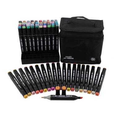 Imagem de KIT CANETINHAS 60 CORES PONTA DUPLA ART MARKER - MAGIC KIDS Preto, Pre