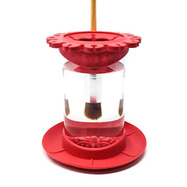 Imagem de Copo de enxágue para limpador de pincéis (tudo em um) belas artes, estúdio, sala de aula | Suporte de pincéis e sistema de limpeza de silicone para meios à base de acrílico, aquarela e água (jarra, vermelho)