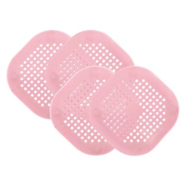 Imagem de PATIKIL Apanhador de ralo de cabelo 14 cm, 4 peças de protetor de ralo quadrado de silicone com ventosa para cozinha, banheiro, varanda, passarelas paisagísticas, pátios, rosa