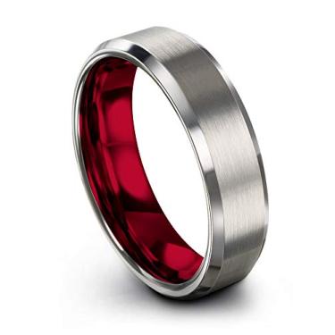 Imagem de Aliança de casamento de carboneto de tungstênio da Chroma Color Collection 6 mm para homens, mulheres, verde, vermelho, azul, roxo, cinza, cobre, fúcsia, azul-petróleo, bisel, borda, polido escovado
