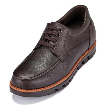 Imagem de CALTO Tênis masculino invisível que aumenta a altura - marrom escuro couro granulado com cadarço casual - 7,6 cm mais alto - G63811, Marrom-escuro, 9