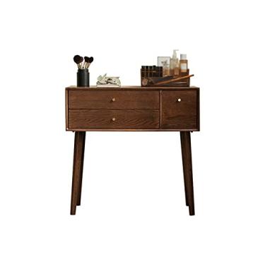 Imagem de Escrivaninha de penteadeira Penteadeira vintage de nogueira para maquiagem, penteadeira simples, pequena, mesa, conjunto bancos madeira com gaveta(Pequeno)