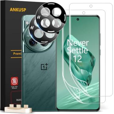 Imagem de ANKUSP Pacote com 2 + 2 protetores de tela para OnePlus 12 [suporte para desbloqueio de impressões digitais], com protetor de lente de câmera, fácil instalação, ultrarresistente, compatível com capas