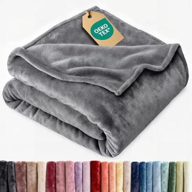 Imagem de Cobertor de lã ultramacio tamanho Queen – Cobertor Queen luxuoso de flanela – Leve para sofá-cama – Grosso, quente e respirável – Roupa de cama de microplush antiestática para todas as estações, cinza
