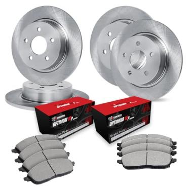 Imagem de R1 Concepts Rotores de freio traseiros dianteiros da série eLINE com pastilhas OEp ideais compatíveis com Land Rover Discovery 1994-1999