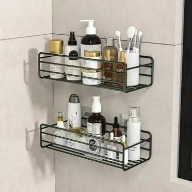Imagem de Prateleiras Suporte Com Adesivos Para Parede Banheiro Cozinha Lavanderia Shampoo Sabonete (Kit 2 RETANGULAR)