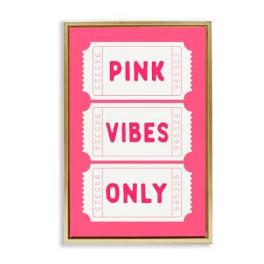 Imagem de Stupell Industries Pink Vibes Only Tickets Arte de parede em tela flutuante emoldurada dourada, design por Lettered and Lined, 25 x 17