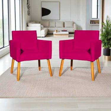 Imagem de Kit 2 Poltronas Decorativas Para Sala Nina Cadeiras Reforçadas Para Recepção Manicure Escritório Consultório Sala De Espera Pé Castanho - Clique & Decore (Pink)