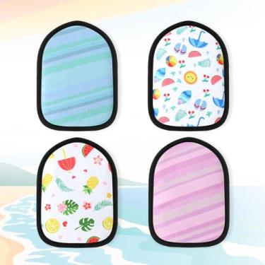 Imagem de 4 peças de luvas de limpeza de areia com tema de concha e listras, luvas macias e respiráveis, espanador para atividades aquáticas de vôlei, caixa de areia à beira do lago, bolsas de limpeza de areia