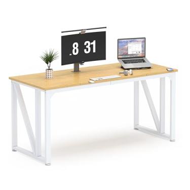 Imagem de NSdirect Mesa de computador 153 × 59 cm, mesa de jogos com área de trabalho mais profunda e grossa, mesa de trabalho para escritório em casa, natural