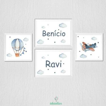 Imagem de Quadro Aquarela Decoração Para Irmãos - Kit com 4 Molduras Personaliza