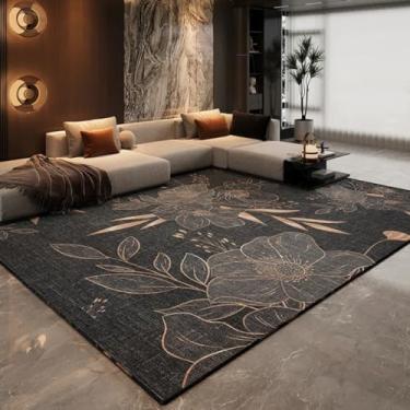 Imagem de Tapete decorativo listrado preto dourado retrô para sala de estar, tapete para quarto, lavável e fácil de cuidar (140x200 cm/YHT083-2-D)