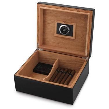 Imagem de Estojo de Charutos em Couro, Capacidade para 25-50 Charutos, Design Elegante, Caixa de Cedro Espanhol Maciço, Controle de Umidade,MEGACRA.