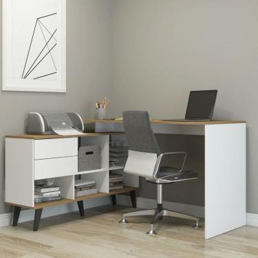 Imagem de Escrivaninha com Estante Nicho 137x128 Cm 2 Gavetas Pes Retro MDP 0747 Menu Moveis