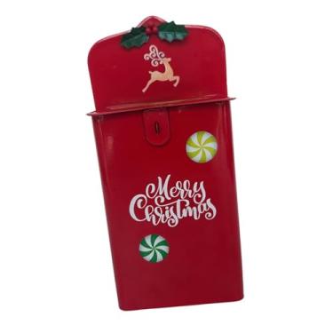 Imagem de WeiLaiKeQi Caixa de correio porta-jornais resistente às intempéries, presentes de ferro, sugestões de decoração de Natal, caixa vermelha para jardim, área