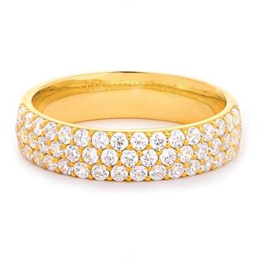 Imagem de STORYJEWELLERY Alianças de casamento femininas, anéis de aliança eternidade para mulheres, anéis de zircônia cúbica empilháveis banhados a ouro 18K, anel de aliança de viagem, presentes para ela, 7