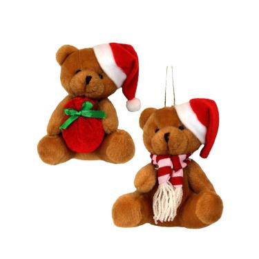 Imagem de Jogo 2 Ursinhos Decorativos Natal Pelúcia Caramelo Prime com Gorrinho, Cachecol Listrad...