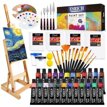 Imagem de ESRICH Kit de Pintura Conjunto Artístico com 60 Peças, Inclui 24 Tintas