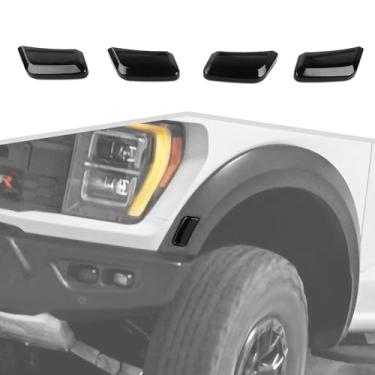 Imagem de amayum Capa de luz de sobrancelha para roda marcador lateral adequado para Ford F150 Raptor 2021+ painel de lâmpada de sobrancelha preto fumado acessórios externos