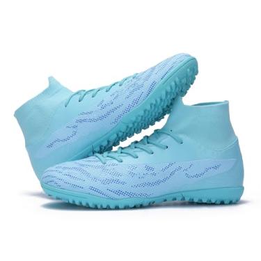 Imagem de Chuteiras de futebol para homens e mulheres, chuteiras de futebol para uso interno/externo, chuteiras de futebol de cano alto AG/FG, Azul-tf, 34/35 BR