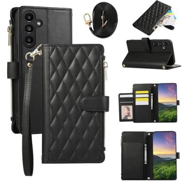 Imagem de Capa carteira para Samsung Galaxy S23 FE, capa de couro com 6 compartimentos para cartão e 1 compartimento para dinheiro e 1 bolsa com zíper, fivela magnética à prova de choque com alça de mão e