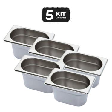 Imagem de Kit 5 Cuba Sem Alca Inox 1/9 Gn 150 Para Buffet