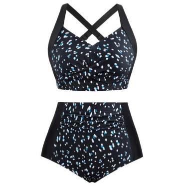 Imagem de Conjunto de biquíni Hanna Nikole Tummy Control Plus Size azul e branco