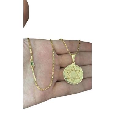Imagem de Cordão Tijolinho 1mm Pingente Estrela Davi - Banhado A Ouro - ToJoia18