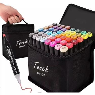 Imagem de 48 Cores Caneta Marcadora Coloridas De Cabeça Dupla Conjunto Oleoso Pintura Artística Para Estudantes Material Escolar