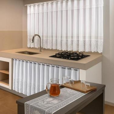 Imagem de Kit Cortina Renda para Janela e Pia Armário Balcão e Toalha Trilho Cam