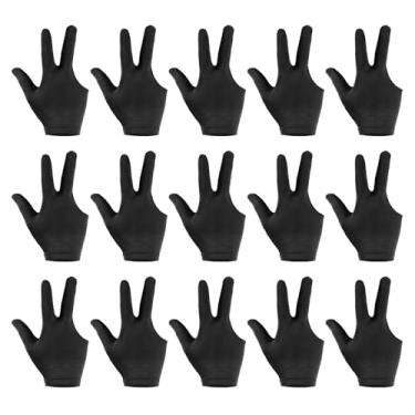 Imagem de Luva de piscina respirável elastano mão esquerda, 15 peças, 3 dedos, acessórios de bilhar antiderrapantes para mulheres e homens, tacos de tiro, snooker esportivo, preta