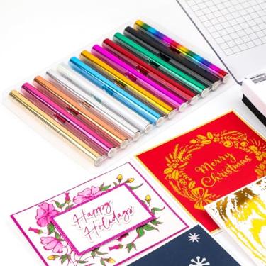 Imagem de 12 peças de folha ativada por calor de 5,9 pol. x 4,8 m, rolo de folha quente ativado por calor, folhas de transferência de folha para uso em scrapbooking com canetas e adesivos/cola quente (12 cores)