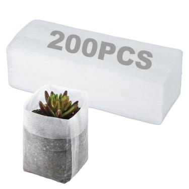 Imagem de 200 unidades de sacos de berçário de plantas não tecidos, sacos de mudas de 16,8 x 19,8 cm, sacos de cultivo biodegradáveis, vasos de mudas de tecido, bolsa de plantas para vegetais, frutas, flores