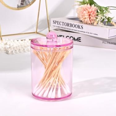 Imagem de Dispensador de suporte Qtip, conjunto de frascos de boticário de plástico de 340 g para organização de armazenamento de vasilhas de banheiro, organizador de maquiagem para cotonete, bola, almofadas