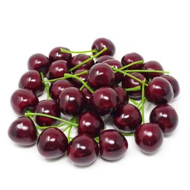 Imagem de 30 peças 2,5 cm/1 polegada cereja realista frutas falsas cerejas artificiais modelo bonito adereços de fotografia para casa, jardim, armário de loja, Natal, decoração de festival de colheita