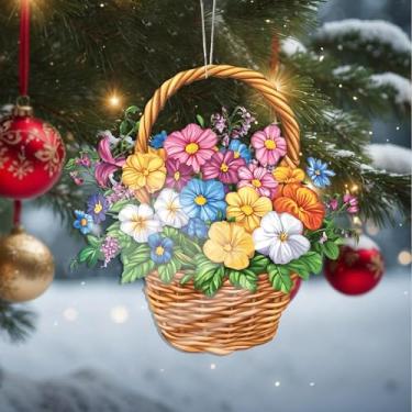 Imagem de Enfeites de Natal, cesta de flores, pendurar em cristal, enfeites de árvore de Natal feitos à mão, decoração de carro e casa - presentes de Natal, decoração de artesanato em acrílico, ideias de troca